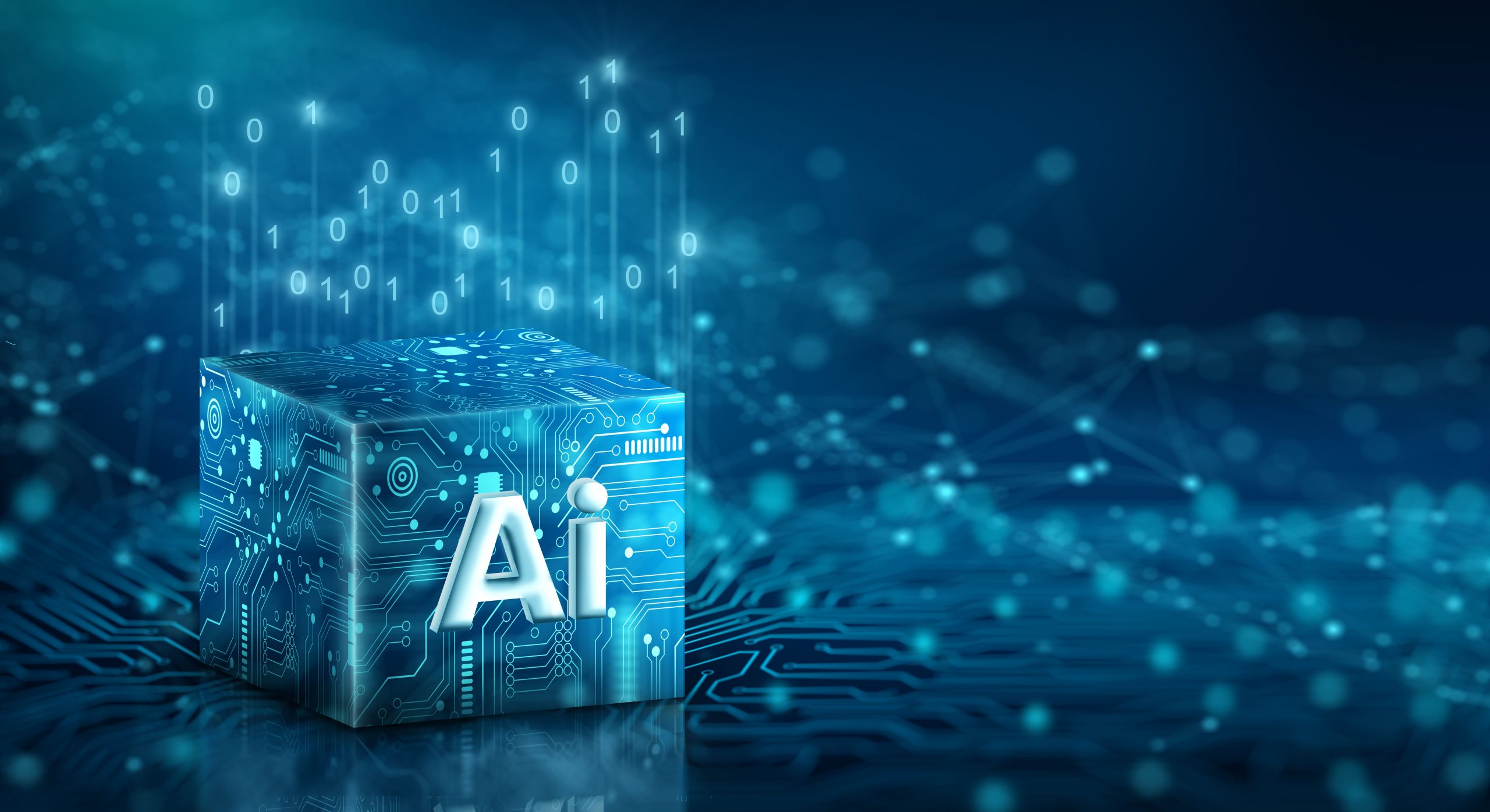 AI data cube with glowing circuits, representing data quality, governance, and infrastructure needed to prepare data for AI readiness.